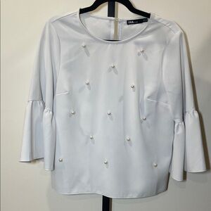Ina Elegant White Blouse with Pearl Embellishments